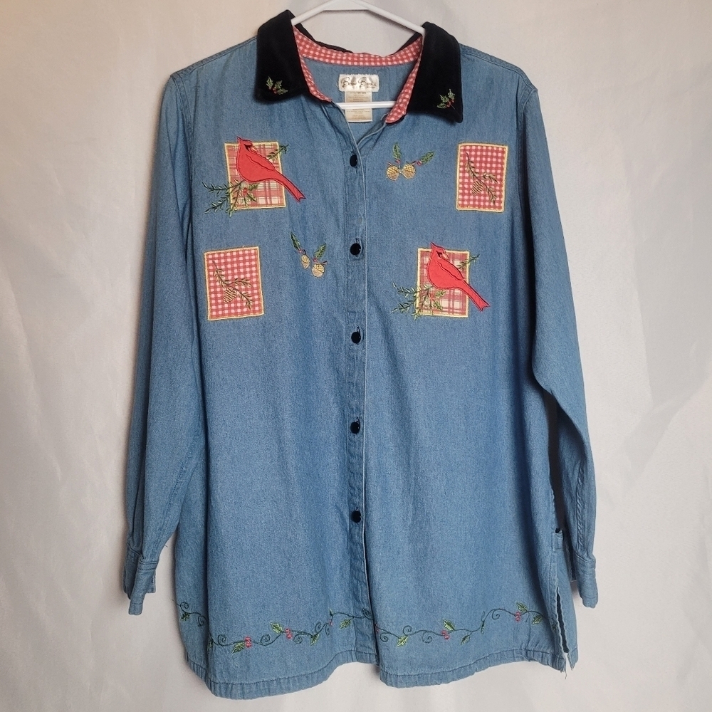 Bobbie Brooks Women's Plus Size Button Up Cardinal Denim Like Shirt Size 18W/20W
